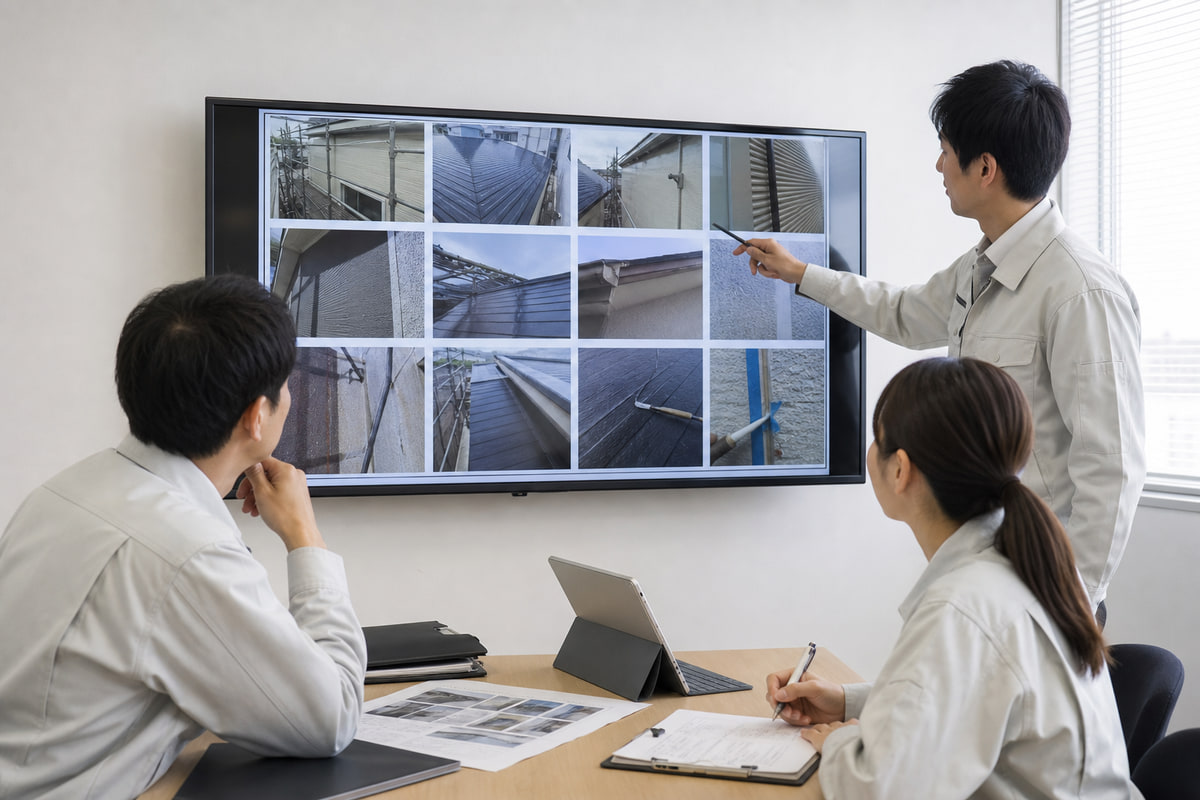 施工記録を確認して品質を振り返るスタッフ